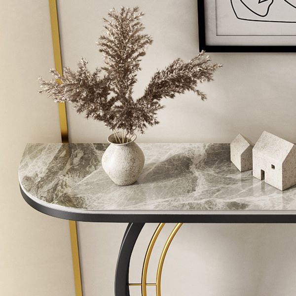 Half Moon Stone Console Table Ironcraft Frame Accent Table for Hall