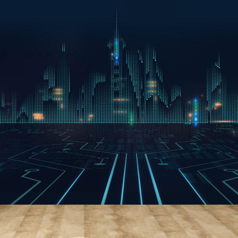 Contemporary City Building Mural Soft Color Stain-Proofing Wall Art for Dining Room