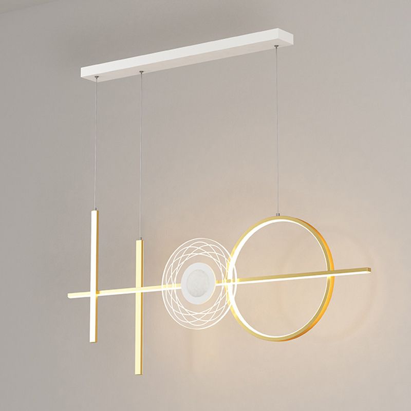 Geometric Island Lighting Fixtures Modern Chandelier Metal Island Lamps 4 Light in Gold