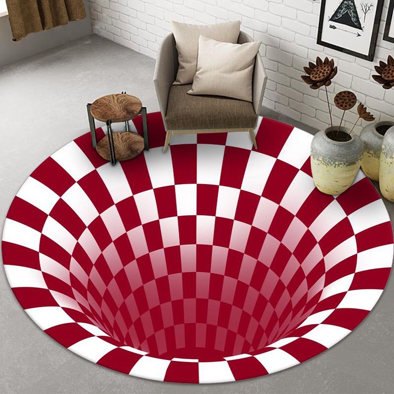 Creative Circular Rug Check Pattern Stain Resistant Rug for Home Decor