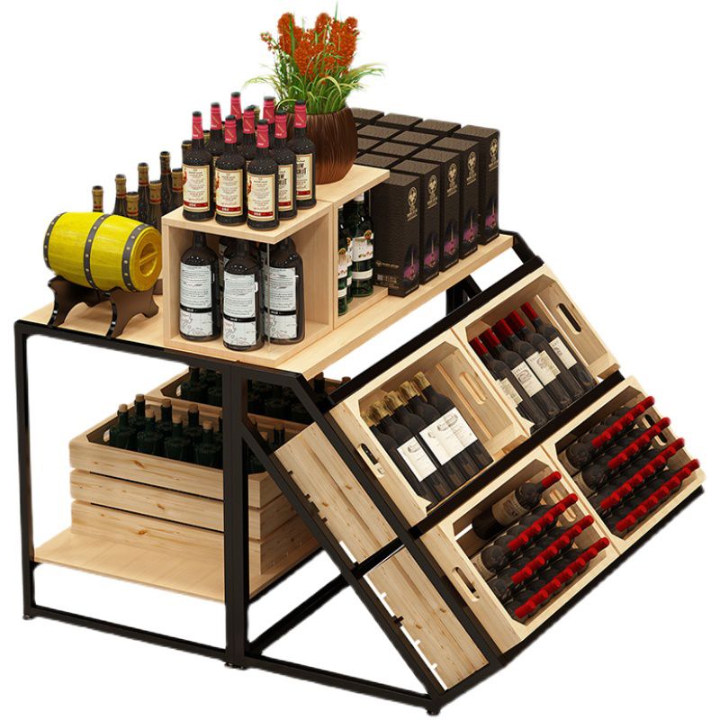 Freestanding Wooden Wine Rack Bottle Industrial Bottle Rack in Natural Wood