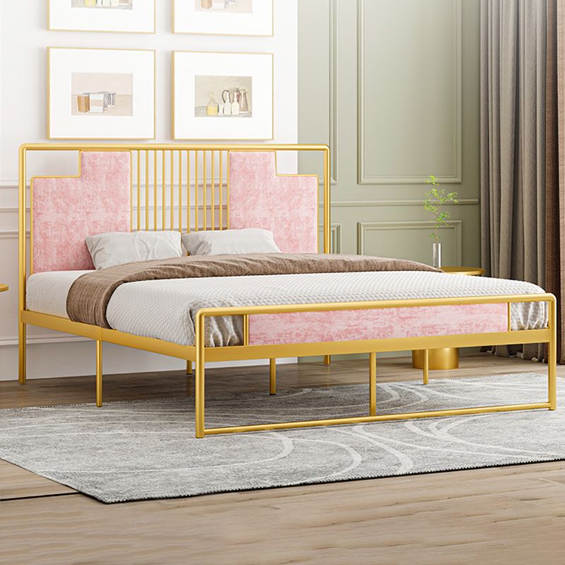 Glam Metal and Upholstered Open-Frame Bed with Headboard and Footboard