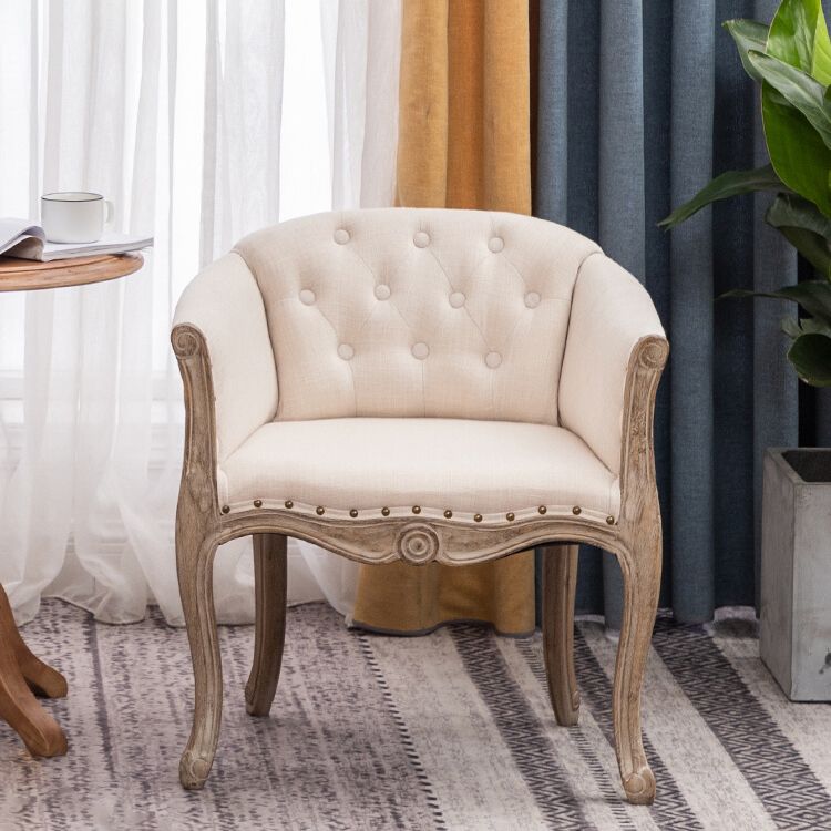Upholstered Dining Arm Chair Tufted Dining Armchairs with Rubberwood Legs
