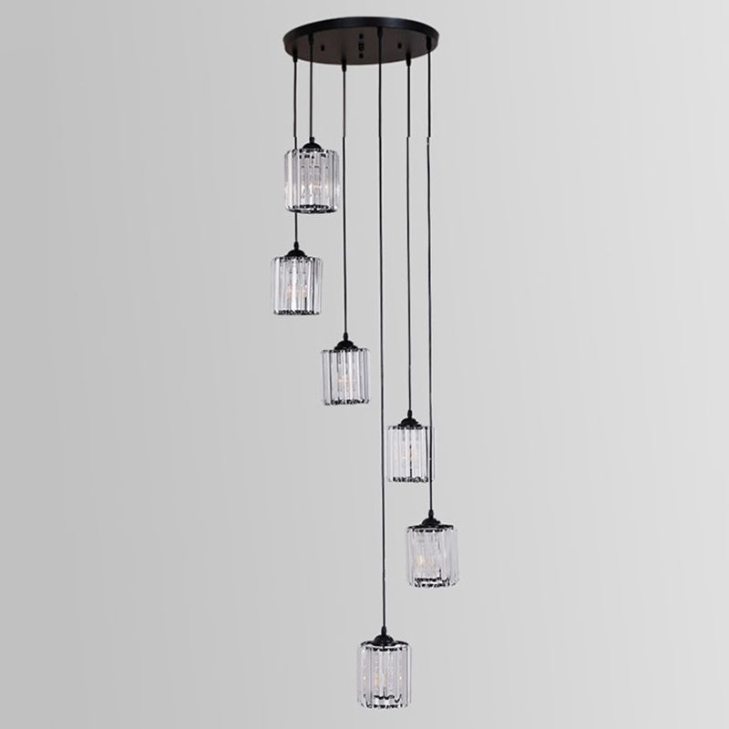 Style moderne Spirale Multi Light Pendant Crystal Staircase Éclairage suspendu en noir