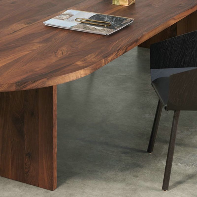 Modern Solid Wood Dining Table Oval Wooden Table with Double Pedestal