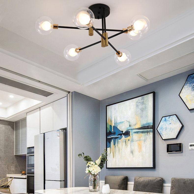 Modern Metal Flush Mount Ceiling Light Fixture with Glass Shade for Living Room Bedroom