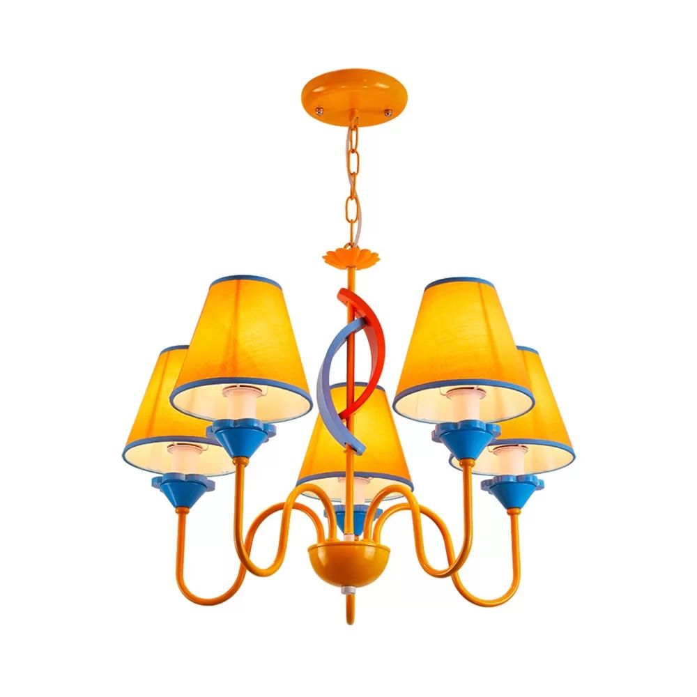 Nursing Room Tapered Shade Chandelier Fabric Metal 5 Heads Modern Bright-Colored Pendant Light