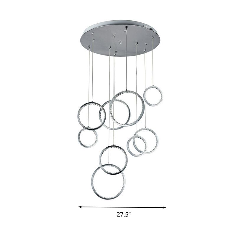 Circle Crystal Cluster Light Minimalista 9 luces Kit de lámpara colgante de níquel en luz cálida