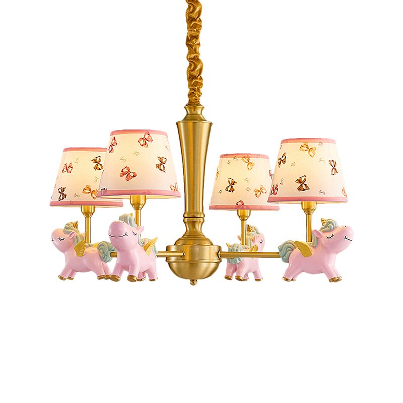 Conic Kids Room Plafond Plafonner tissu 4 Heads Cartoon Cartoon Drop Pendant avec Unicorn Deco en rose
