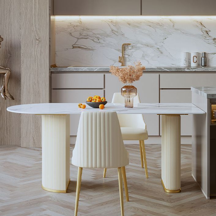 Contemporary Dining Table Sintered Stone Dining Table with Double Pedestal for Dining