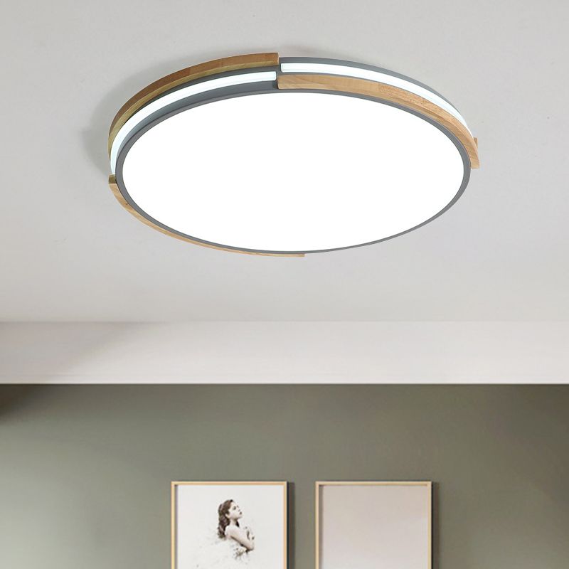 Macaron Thin Round Flush Mount Light Metallic 12.5"/16.5"/20.5" Dia LED Grey/White/Green Ceiling Lamp in Warm/White/Natural Light