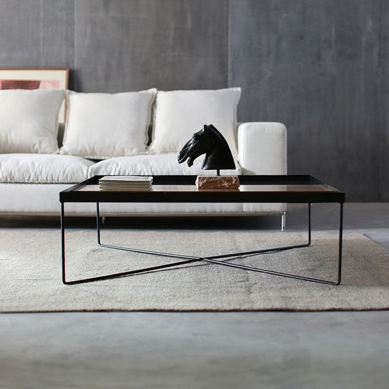 Mid-Century Modern Cross Legs Metal Square/Rectangular Single Coffee Table