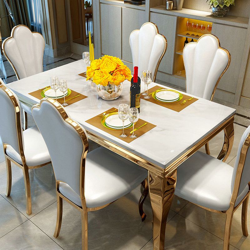 Luxury Gold Base Dining Table Faux Marble Home Kitchen Table