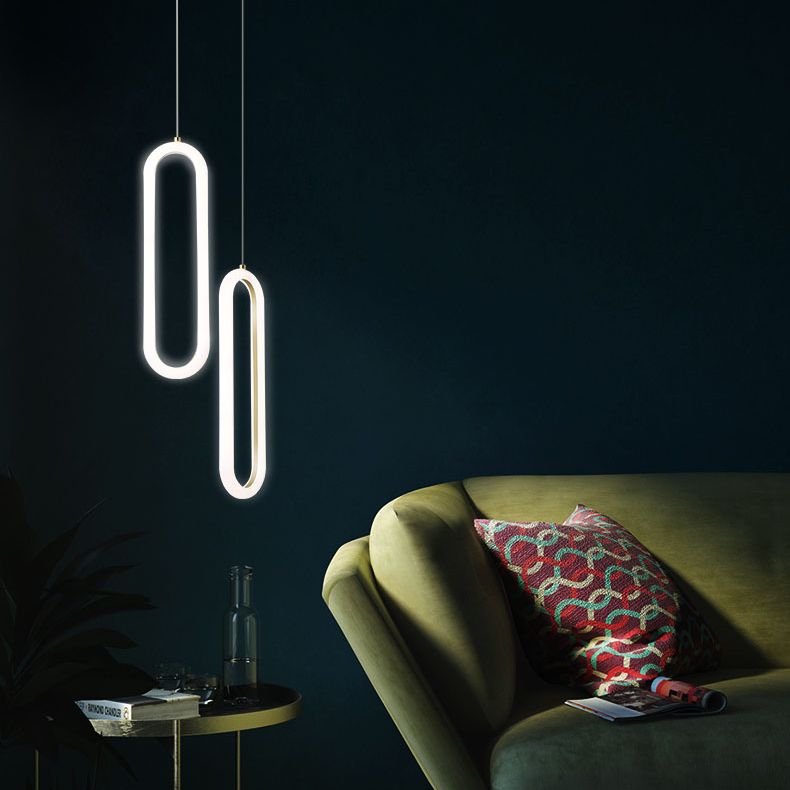 Metal Oblong Pendant Ceiling Light Simplicity Style LED Gold Ceiling Suspension Lamp