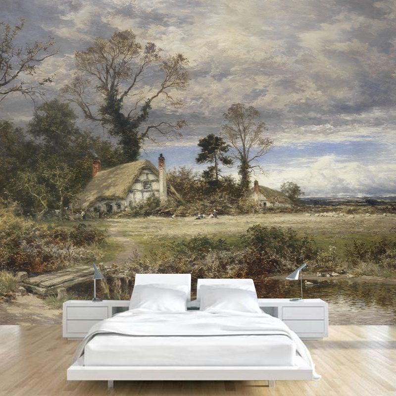 Landscapes Illustration Pattern Mildew Wall Mural Horizontalt for Living Room