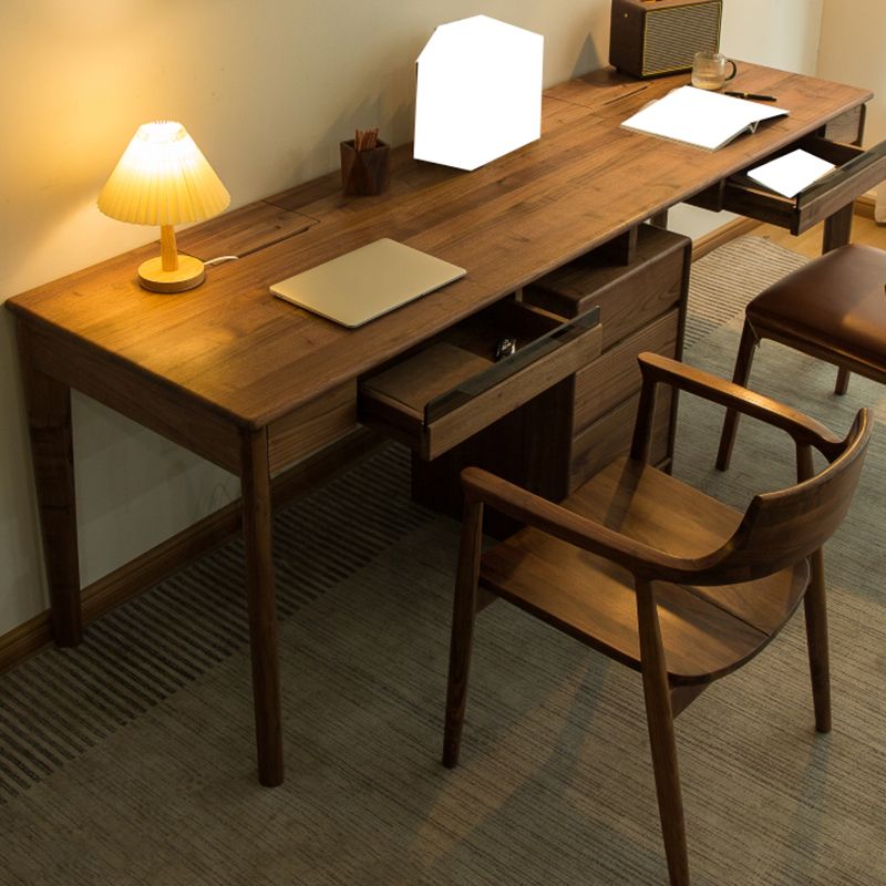 Modern Solid Wood Office Table Home Writing Desk with 5 Drawers