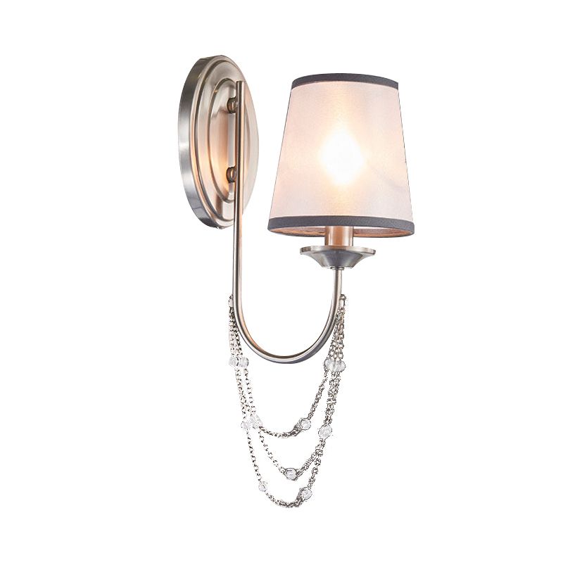 1/2-Head Wall Mount Lamp Retro Living Room Sconce Light with Tapered Fabric Shade in Silver