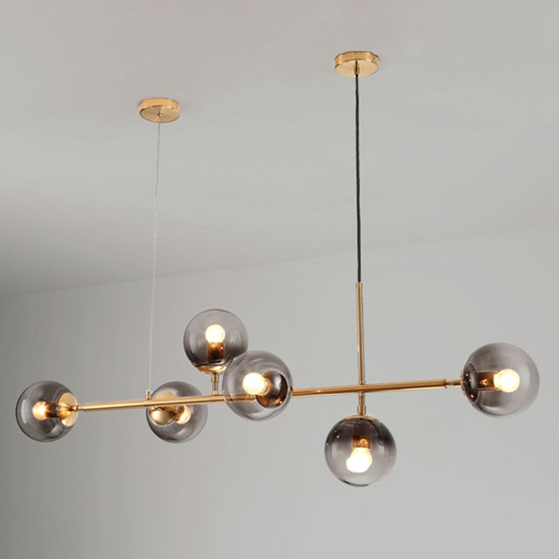 Metal Linear Design Island Lighting Fixture Modern Minimalist Glass Bubble Shade Hanging Light for Kitchen Dining Room