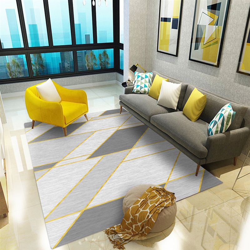 Simple Color Mixed Modern Rug Polyester Triangle Pattern Area Rug Non-Slip Backing Carpet for Living Room