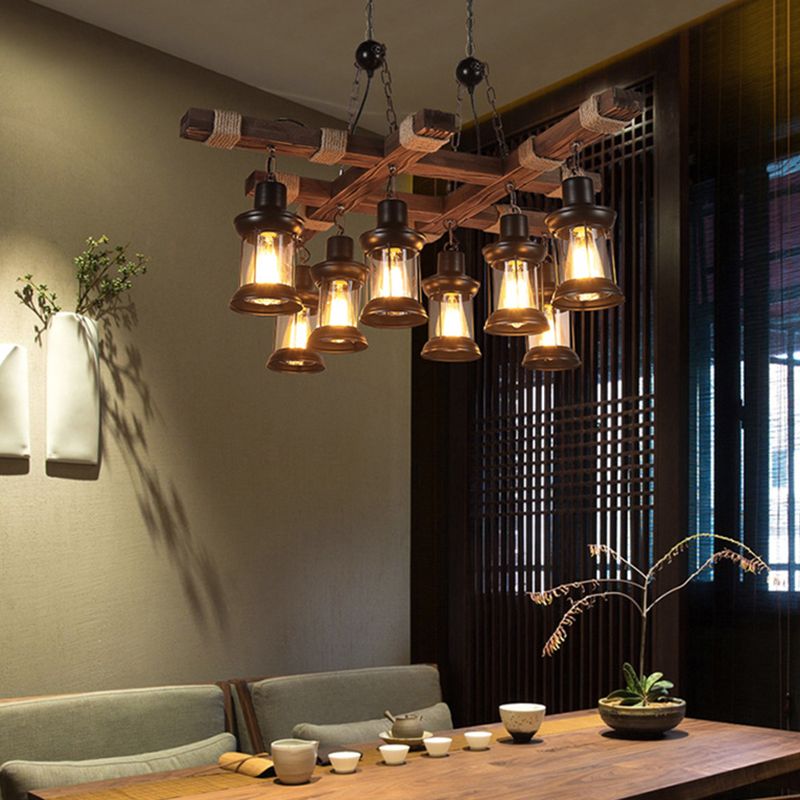 Chandelier 8 - Light Kitchen Island Fixture Wood & Iron Industrial Ceiling Pendant Light