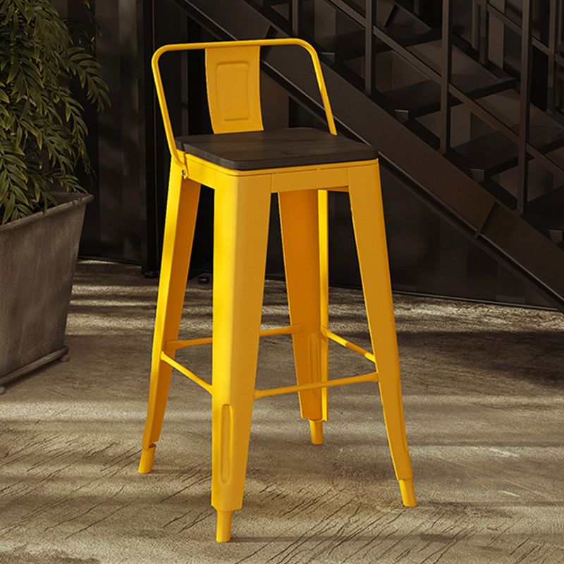 Metal Dining Stools Low Back Bar Stools with Footrest in Yellow