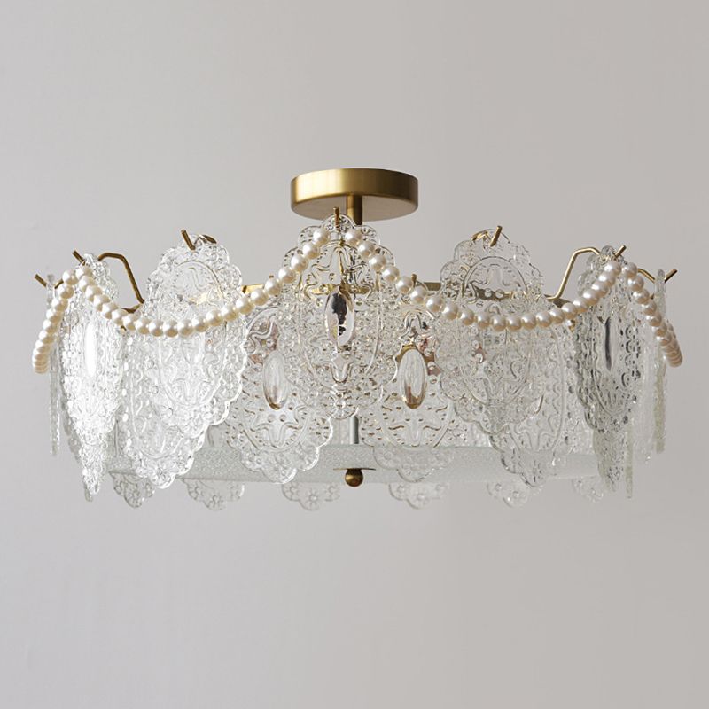 Modern Ceiling Lamp Vintage Flush Mount Light Fixture with Glass Shade for Bedroom
