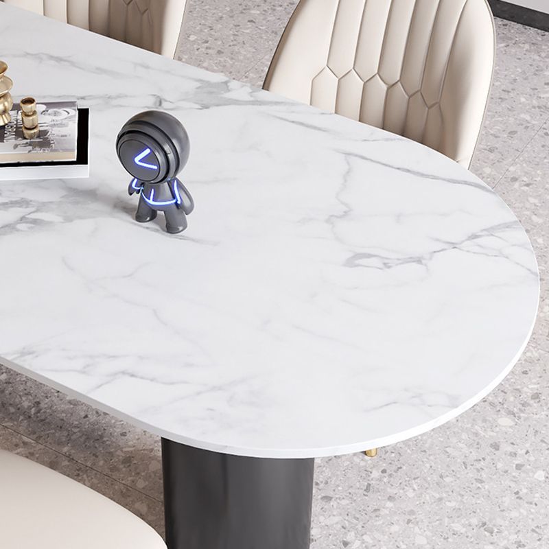 Sintered Stone Dining Table Modern White Top Table with Black Frame for Kitchen