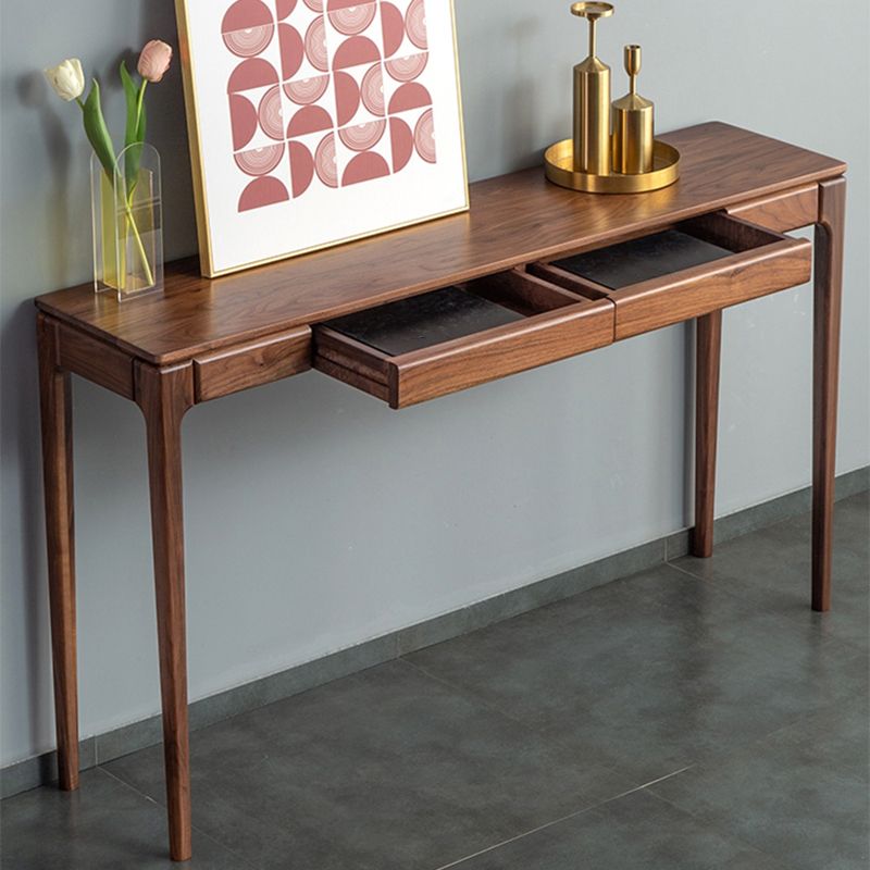 Mid-Century Modern Sofa Table 4 Legs Wood Rectangle Storage Walnut Console Table