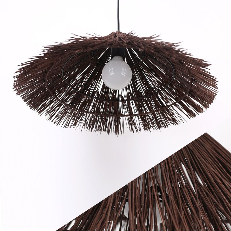 Rattan Asia Hanging Lamp Kit 1-Light Down Lighting Pendant for Bedroom