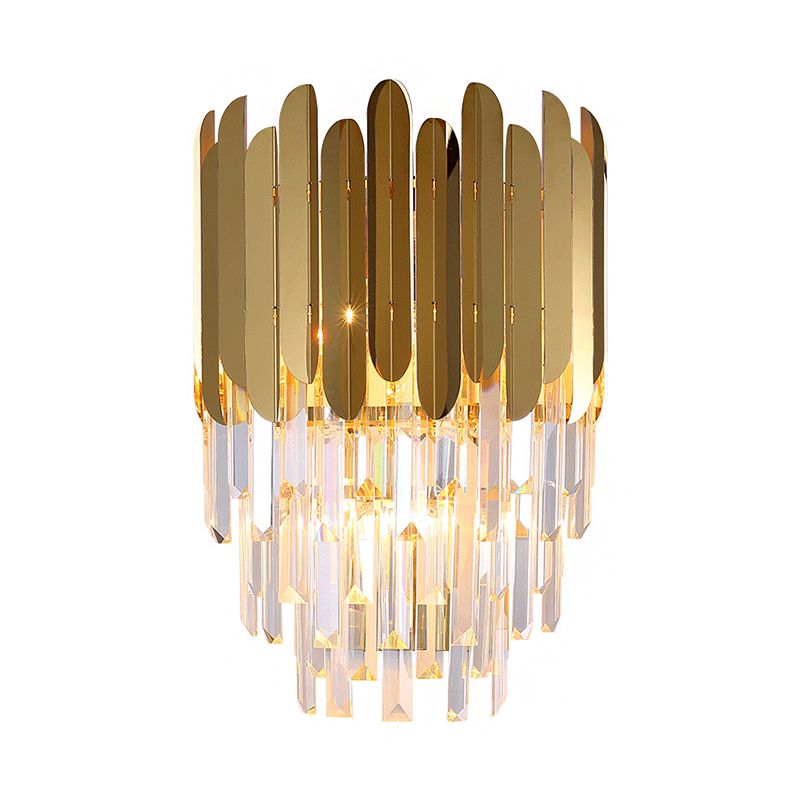 Layered Wall Light Fixture Modernist Metal 1 Light Brass Wall Lamp with Clear Crystal Block for Bedside