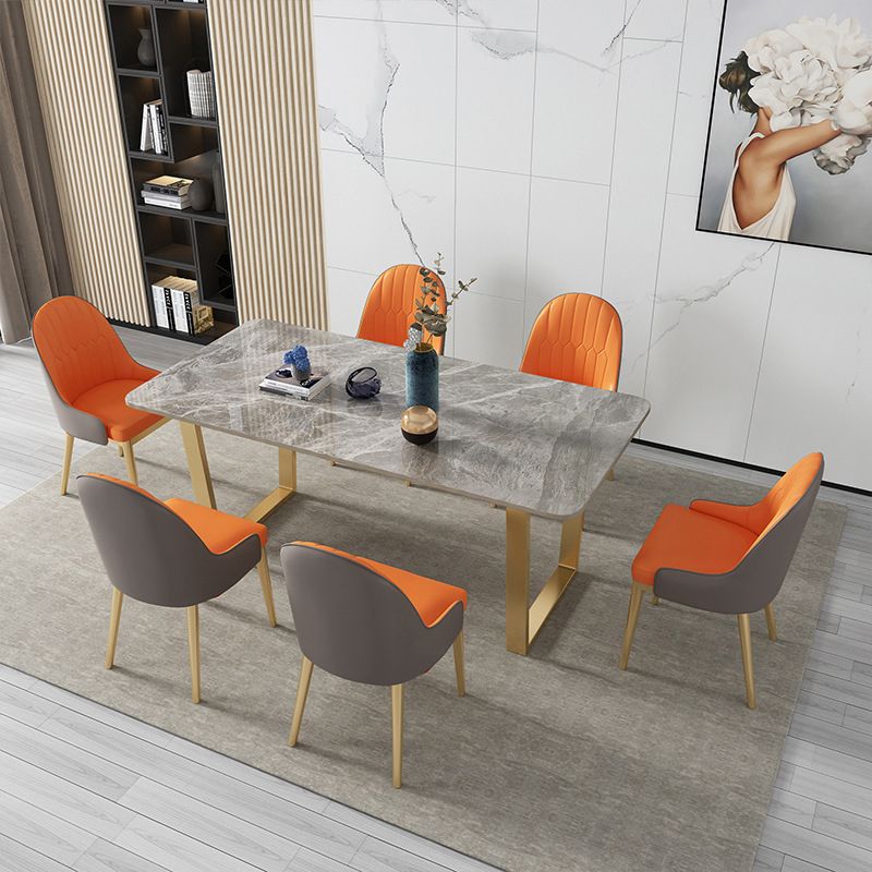 Rechthoekige eettafel Gesinterde stenen tafel Luxe met dubbel voetstuk
