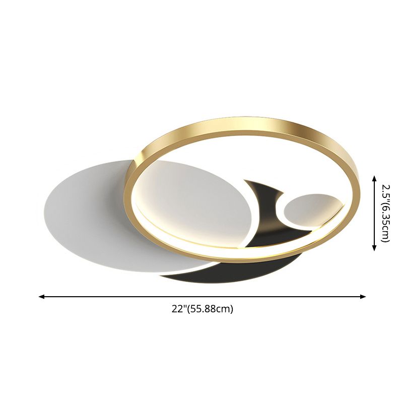 Circulaire moderne Flush Ceiling Light Metallic Bedroom Flush Mount LED Light in Black-White