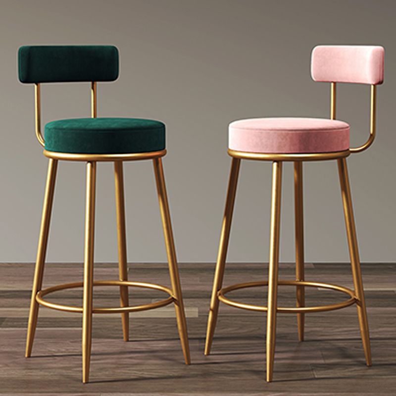 Scandinavian Low Back Bar Stools Fabric Round Seat Footrest Barstool