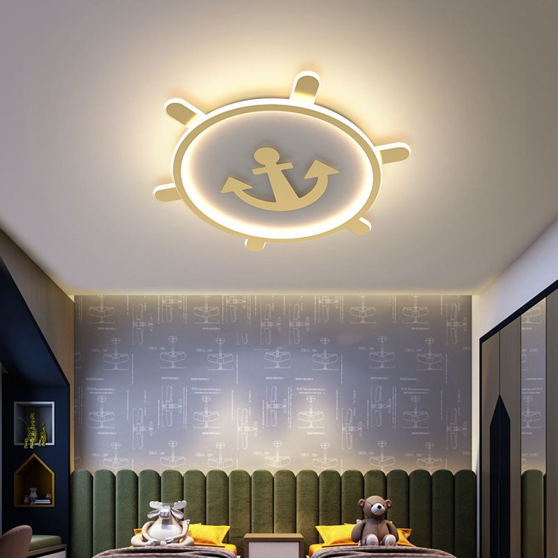 Gold Circular LED Ceiling Light in Kids Creative Style Aluminium Flush Mount with Acrylic Shade