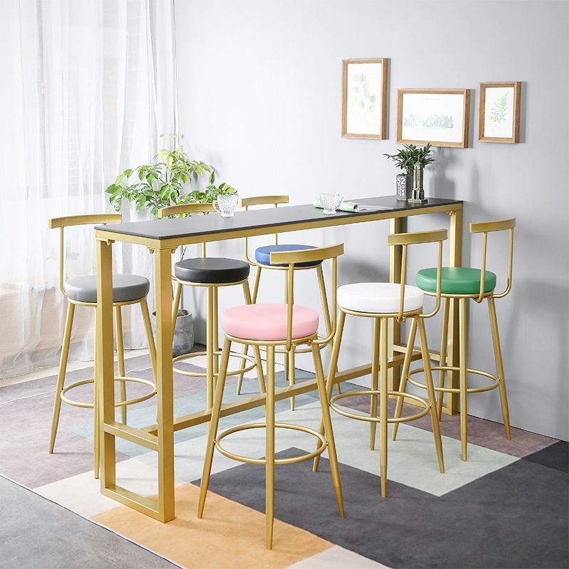 Stone Top Bar Stool Table Glam Style Pub Table with Gold Legs