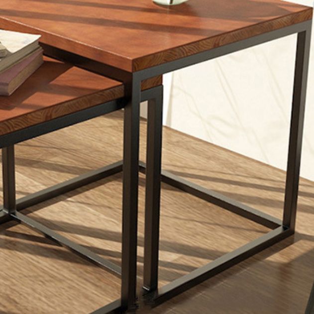 Scandinavian Nesting Coffee Table Set with Solid Wood Top and Iron Base