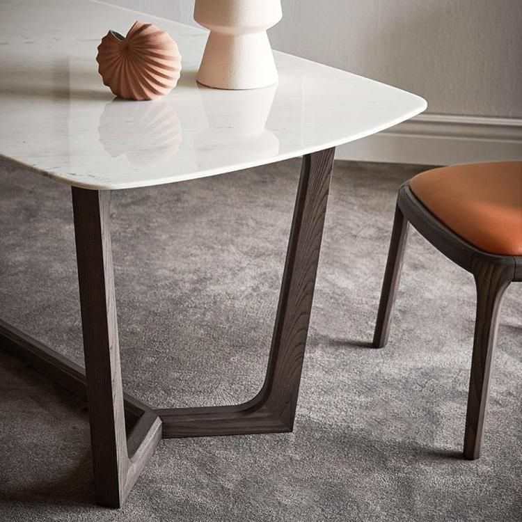 Industrial Sintered Stone Tisch für Restaurant Rechteck Esstisch mit hölzernen Trestle Basis