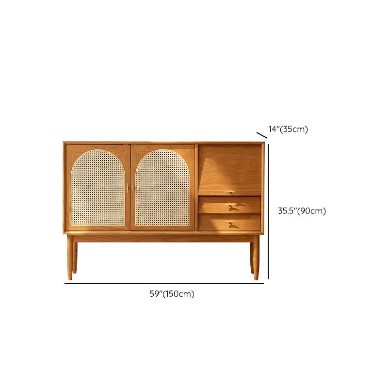 Contemporary Brown Sideboard Pine Solid Wood Buffet Table with 2 Drawers