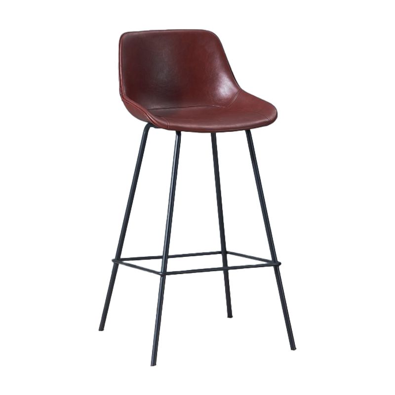 Contemporary Footrest Restaurant Stool Matte Finish Leather Barstool