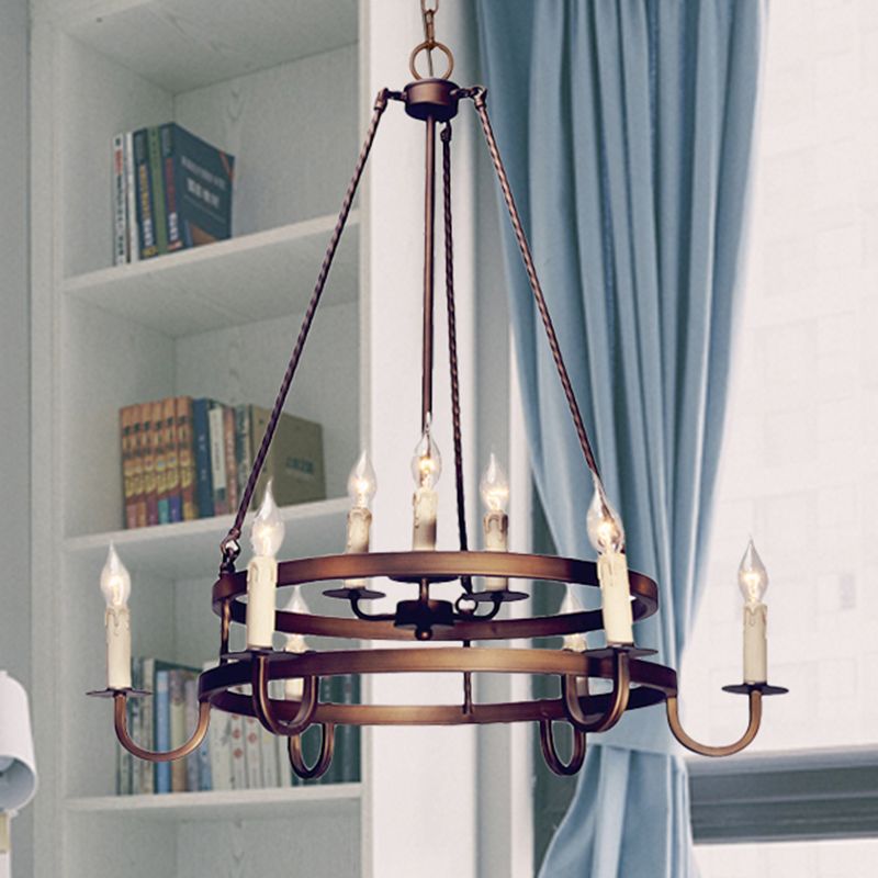 Bronze/Gold Candle Style Hanging Lamp Vintage Metal 9 Lights Living Room Chandelier Lighting, 22"/27.5"/35.5" Wide