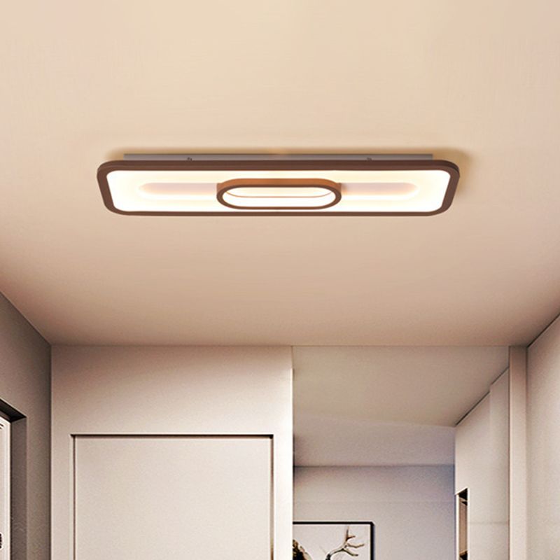 Eenvoudige Rechthoek Flush Verlichting Acryl 23.5"/31.5" Brede LEIDENE Corridor Plafond Flush Mount in Koffie, Wit/Warm Licht