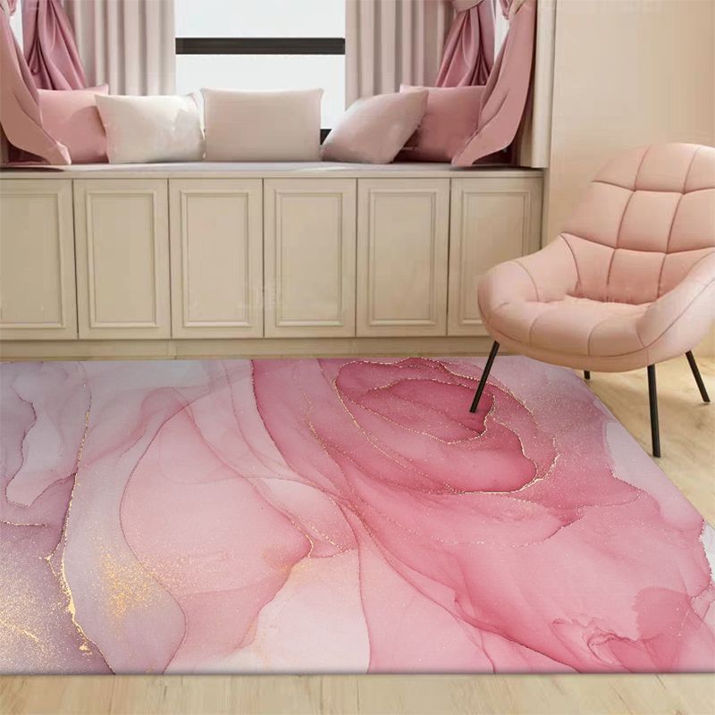 Fancy Watercolor Abstract Rug Multi-Color Modern Carpet Polyester Stain Resistant Anti-Slip Backing Washable Rug for Bedroom