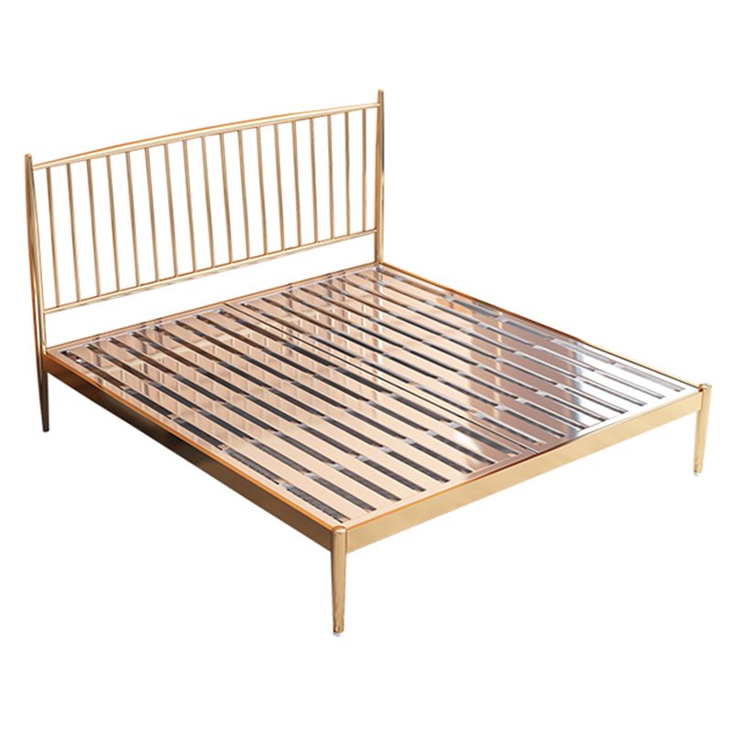 Gold Slat Bed Glam No Distressing Open-Frame Bed with Headboard