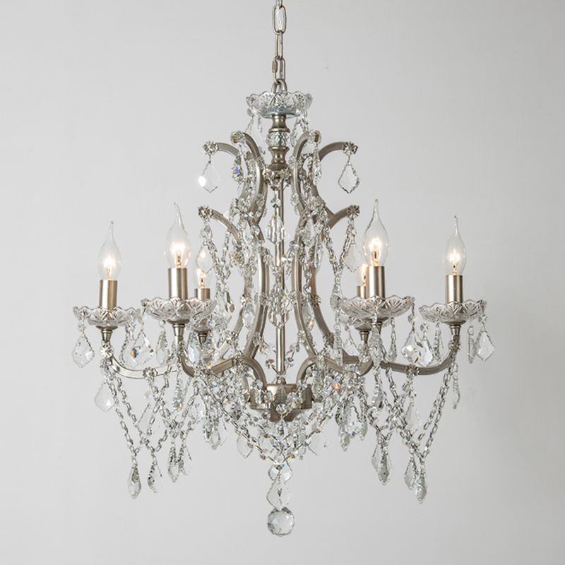 Rustic Style Crystal Large Chandelier Metal Candlestick Design Lighting Pendant with 23.6" Suspension Chain