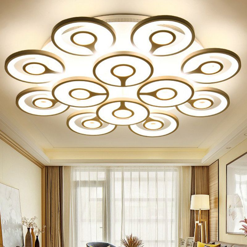 Floral LED Semi Flush Lighting Modern Style Acrylic Living Room Ceiling Mounted Light Fixture in White