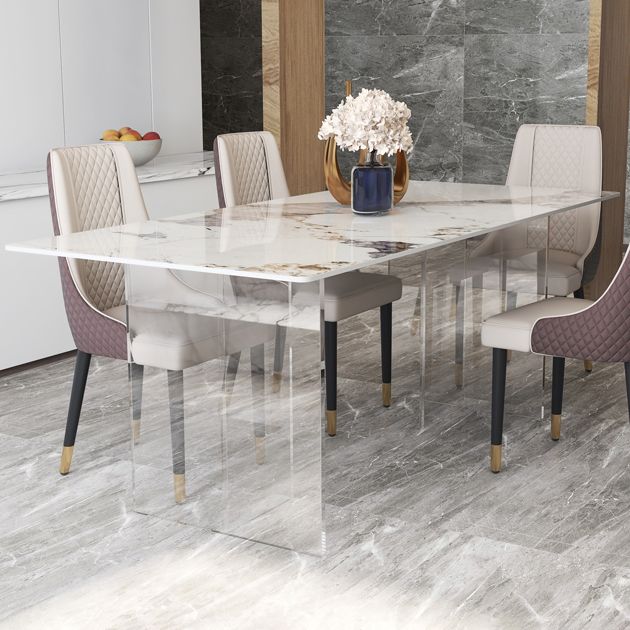 Modern Sintered Stone Dining Table Double Pedestal Table with Acrylic Base for Home