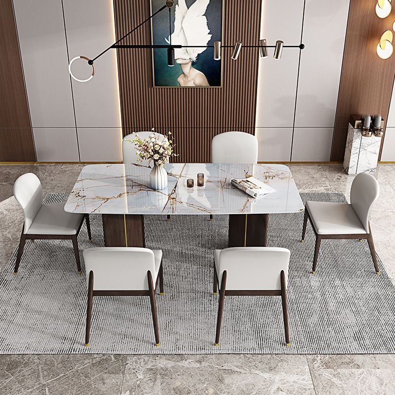 1/4/5/6/7 Pieces Rectangle Dining Set Sintered Stone Top Dining Table with Leather Chairs