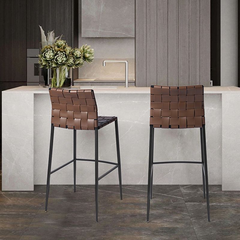 Modern Faux Leather Counter Stool Square Low Back Bar Stool for Indoor