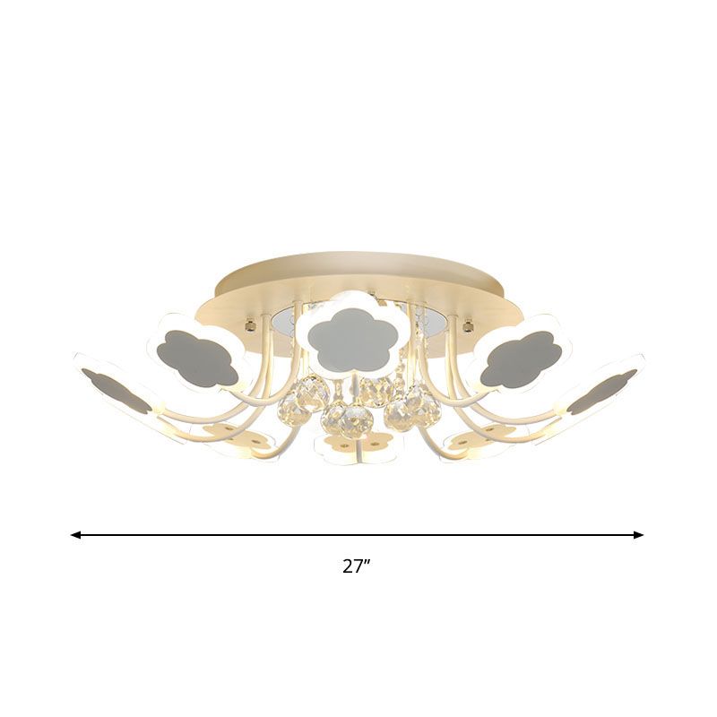 Petal-Shape Semi Mount Light Modern Acrylic 23"/27" W LED Black/White Ceiling Lamp with Clear Crystal Draping, Warm/White Light