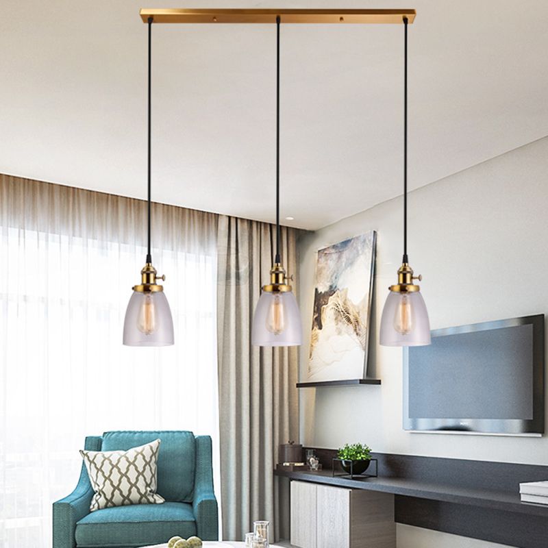 3 LIGHTS Transparent Glass Shade Island Lamp Retro Industrial Style suspendu suspendu pour salle à manger